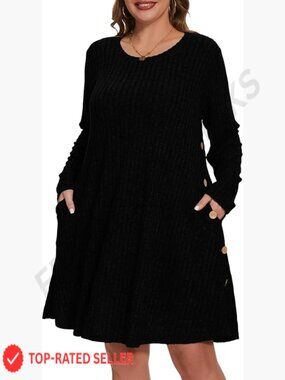 Plus Size Sweater Dress Long Sleeve V Neck Tunic Casual Fall Winter Midi